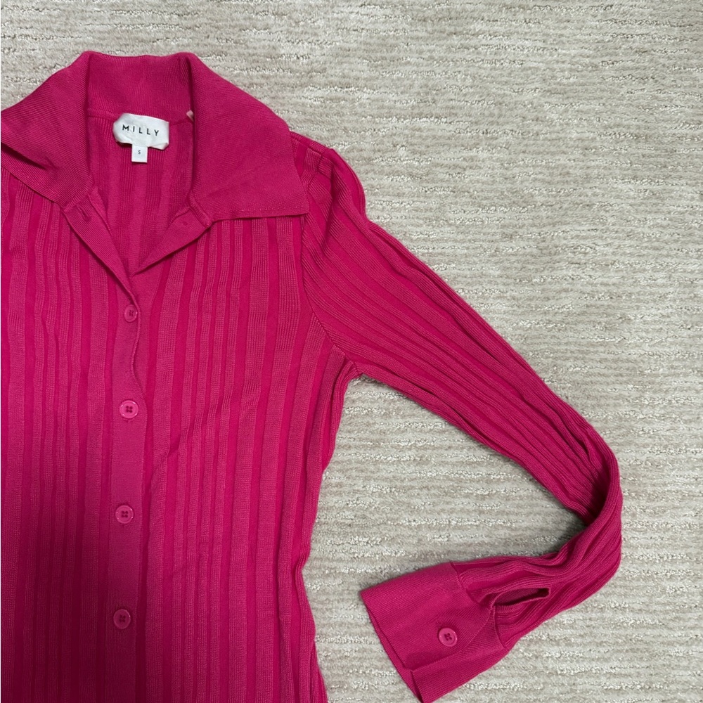 MILLY Polo Cardigan Pink Ribbed Knit Dress Small - Picture 4 of 5